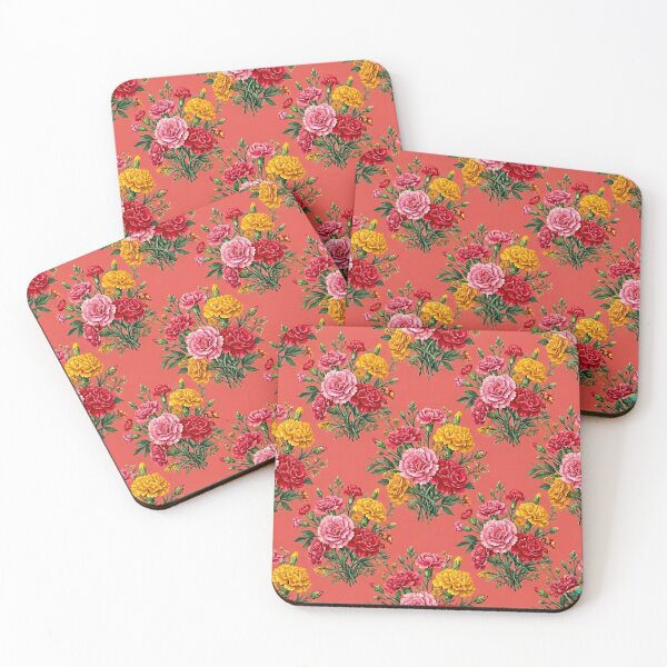 Item preview, Beautiful pink and yellow flowers on coral designed and sold by Lasofficial.