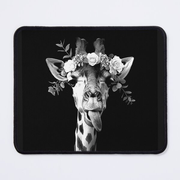 Item preview, Funny Giraffe with Flower Crown and Tongue Out Black and White Floral Animal Art designed and sold by inkoutninja.