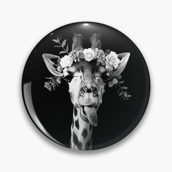 Item preview, Funny Giraffe with Flower Crown and Tongue Out Black and White Floral Animal Art designed and sold by inkoutninja.