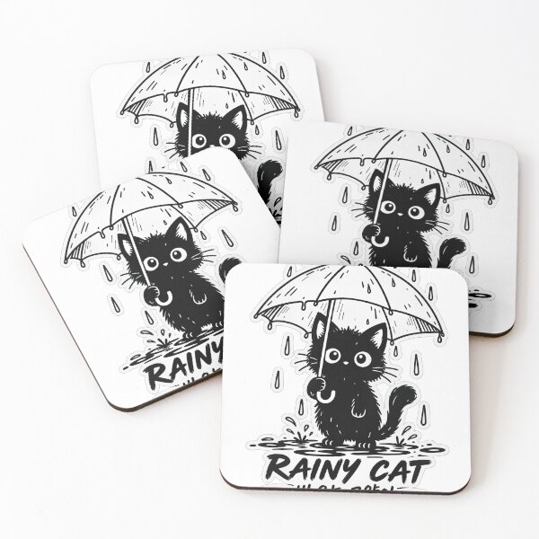 Item preview, Cute Korean Aesthetic Rainy Cat with Umbrella - Kawaii Hangul Sticker designed and sold by SeoulVibeStudio.