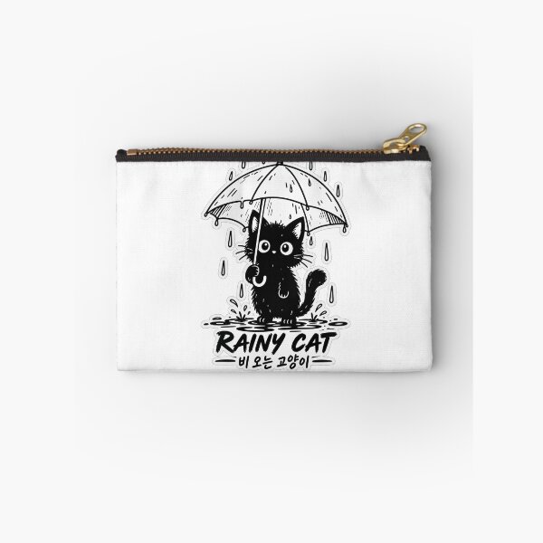 Item preview, Cute Korean Aesthetic Rainy Cat with Umbrella - Kawaii Hangul Sticker designed and sold by SeoulVibeStudio.