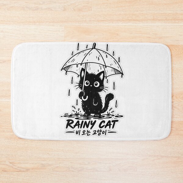Item preview, Cute Korean Aesthetic Rainy Cat with Umbrella - Kawaii Hangul Sticker designed and sold by SeoulVibeStudio.
