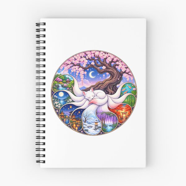 Item preview, Cute Nine Tailed Fox Sakura Tree Japanese Seasons Fox Spirit Fantasy designed and sold by MrDev.