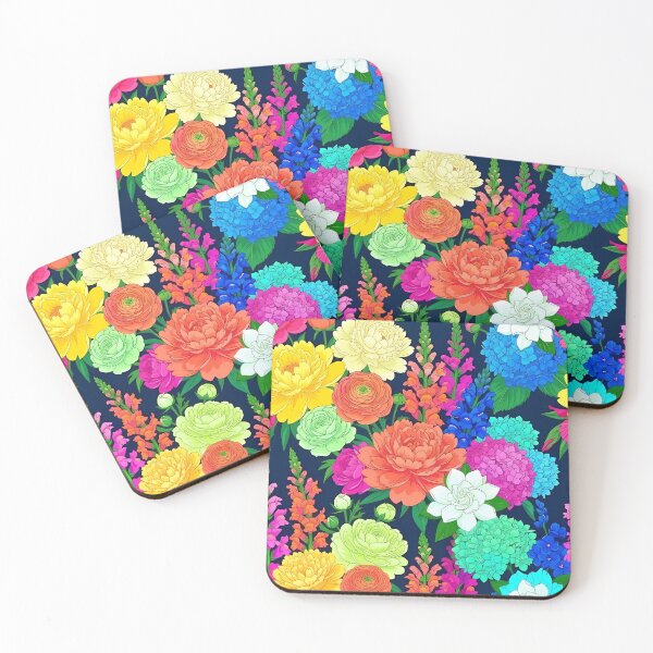 Item preview, Beautiful colorful flowers on dark blue designed and sold by Lasofficial.