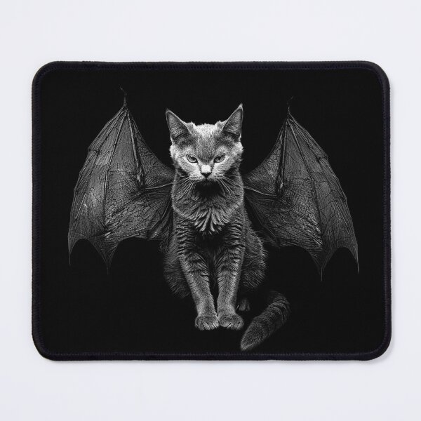 Item preview, Winged Gothic Cat with Bat Wings Black and White Dark Fantasy Art Design designed and sold by inkoutninja.