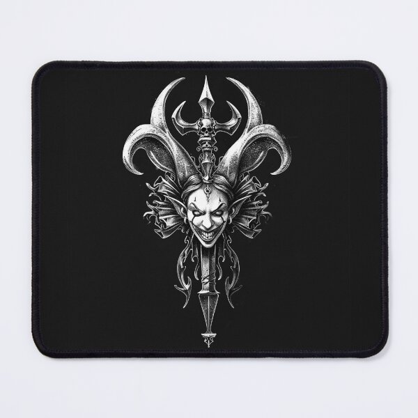 Item preview, Gothic Jester Skull Dagger with Horned Clown Face Black and White Horror Art designed and sold by inkoutninja.