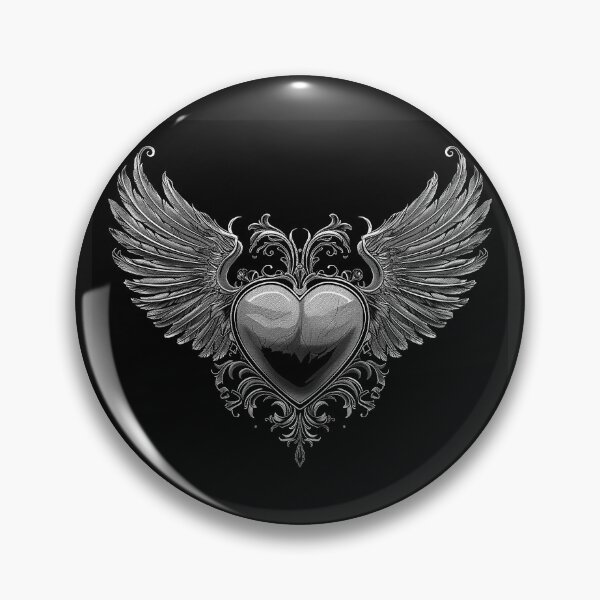 Item preview, Winged Gothic Heart with Angel Wings Black and White Ornamental Love Art designed and sold by inkoutninja.