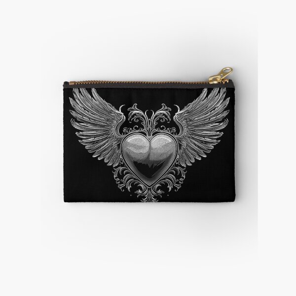 Item preview, Winged Gothic Heart with Angel Wings Black and White Ornamental Love Art designed and sold by inkoutninja.