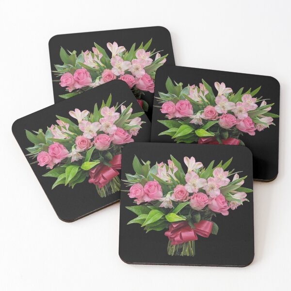 Item preview, Pink Lilies Flowers and Roses Tender Bouquet on Black Shapes Mania designed and sold by Shapes-Mania.