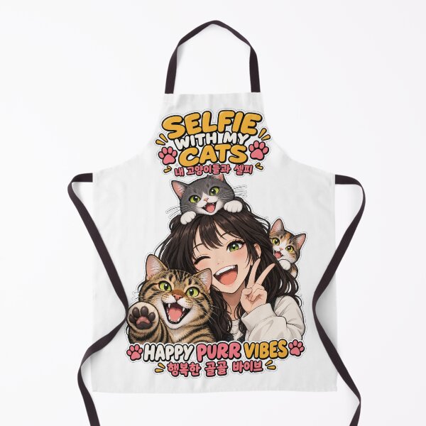 Item preview, Cute K-Aesthetic Anime Girl Selfie with Cats - Happy Purr Vibes designed and sold by SeoulVibeStudio.