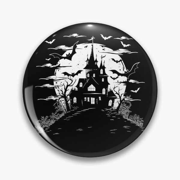 Item preview, Haunted Gothic Castle with Bats and Full Moon Black and White Halloween Art designed and sold by inkoutninja.
