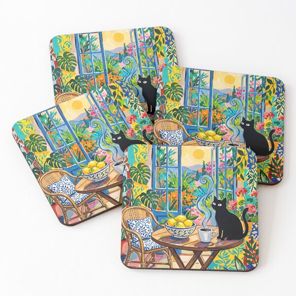Item preview, Morning Coffee & Black Cat Silhouette Matisse Style Poster designed and sold by DuckOddity.
