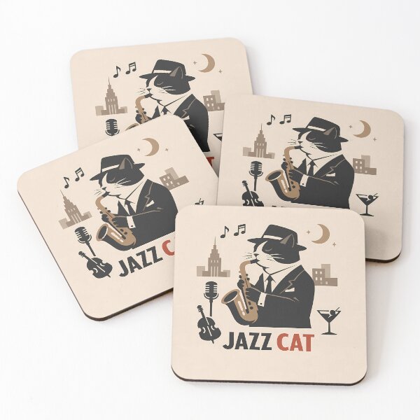Item preview, Tuxedo Cat Saxophone New York Vintage Art designed and sold by Wandered North.