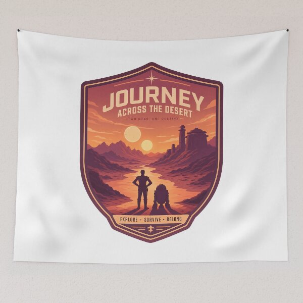 Item preview, Journey Across The Desert - Retro Twin Suns Sci-Fi designed and sold by FrontierCosmic.
