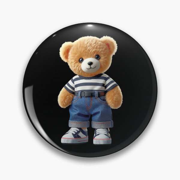 Item preview, Teddy Bear in Denim Jeans Casual Striped on Black Outfit Shapes Mania designed and sold by Shapes-Mania.