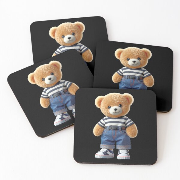 Item preview, Teddy Bear in Denim Jeans Casual Striped on Black Outfit Shapes Mania designed and sold by Shapes-Mania.