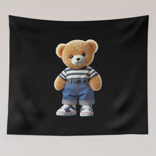 Item preview, Teddy Bear in Denim Jeans Casual Striped on Black Outfit Shapes Mania designed and sold by Shapes-Mania.