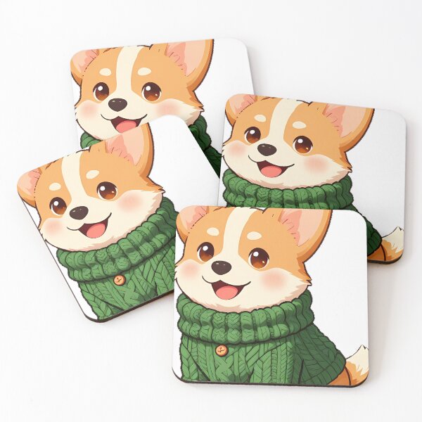 Item preview, Cute Corgi Puppy in Forest Green Cable Knit Sweater designed and sold by pumsquare.