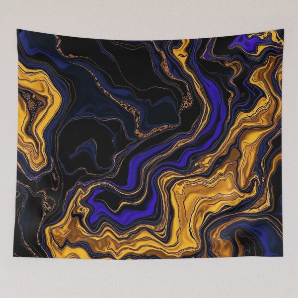Item preview, Black Blue Gold Fluid Abstract designed and sold by IntelliMindDesigns.