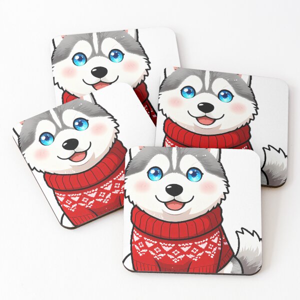 Item preview, Cute Siberian Husky Puppy in Crimson Scandinavian Knit Sweater designed and sold by pumsquare.