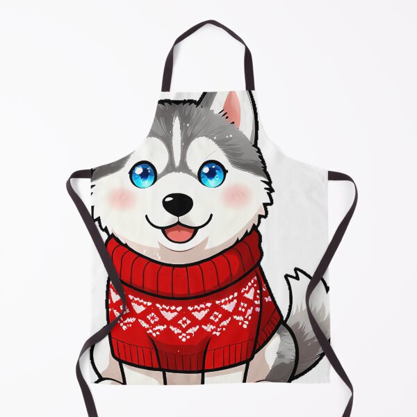 Item preview, Cute Siberian Husky Puppy in Crimson Scandinavian Knit Sweater designed and sold by pumsquare.