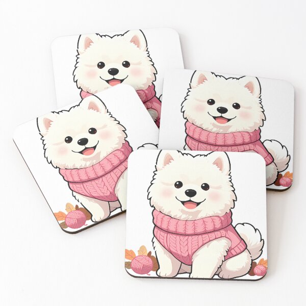 Item preview, Cute Samoyed Puppy in Dusty Rose Chunky Knit Sweater designed and sold by pumsquare.