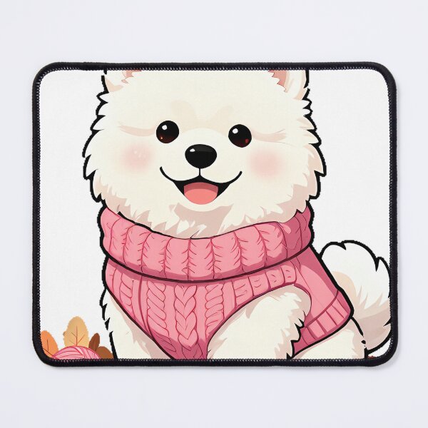 Item preview, Cute Samoyed Puppy in Dusty Rose Chunky Knit Sweater designed and sold by pumsquare.