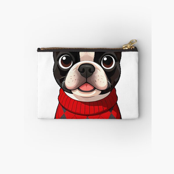 Item preview, Cute Boston Terrier Puppy in Crimson Argyle Knit Sweater designed and sold by pumsquare.