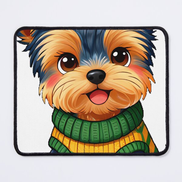 Item preview, Cute Yorkshire Terrier Puppy in Striped Forest Green Sweater designed and sold by pumsquare.