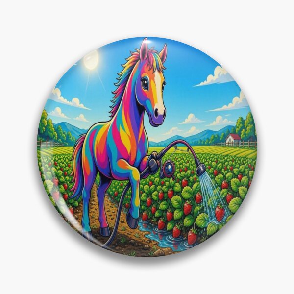 Item preview, Colorful Rainbow Horse Watering Strawberry Field Pop Art - Tugy designed and sold by Breezes-of-Ida.