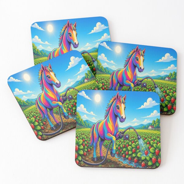Item preview, Colorful Rainbow Horse Watering Strawberry Field Pop Art - Tugy designed and sold by Breezes-of-Ida.