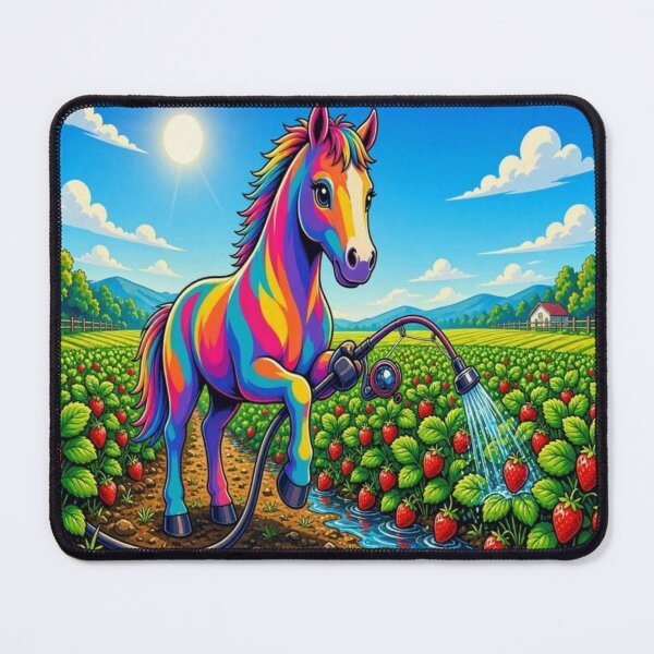 Item preview, Colorful Rainbow Horse Watering Strawberry Field Pop Art - Tugy designed and sold by Breezes-of-Ida.