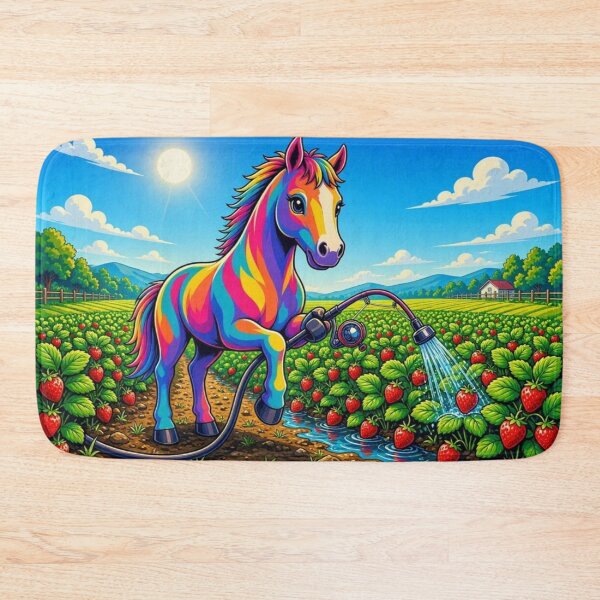 Item preview, Colorful Rainbow Horse Watering Strawberry Field Pop Art - Tugy designed and sold by Breezes-of-Ida.