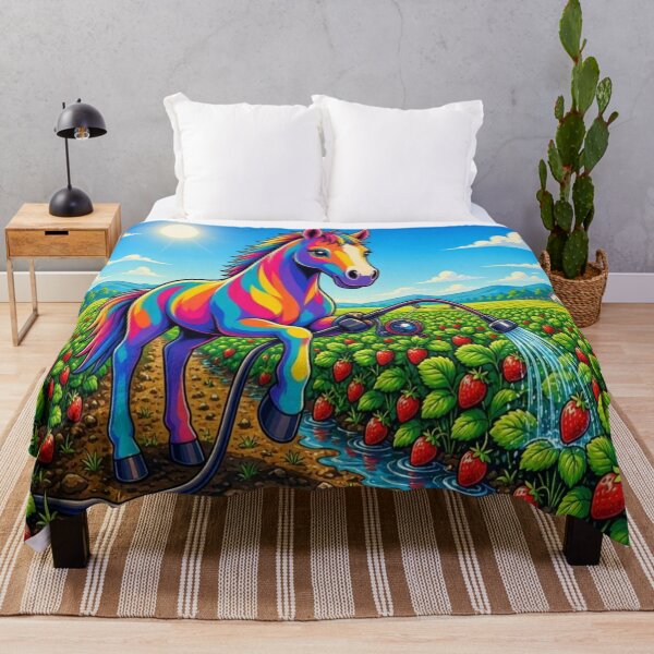 Item preview, Colorful Rainbow Horse Watering Strawberry Field Pop Art - Tugy designed and sold by Breezes-of-Ida.