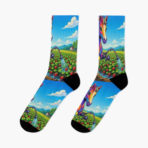 Item preview, Colorful Rainbow Horse Watering Strawberry Field Pop Art - Tugy designed and sold by Breezes-of-Ida.