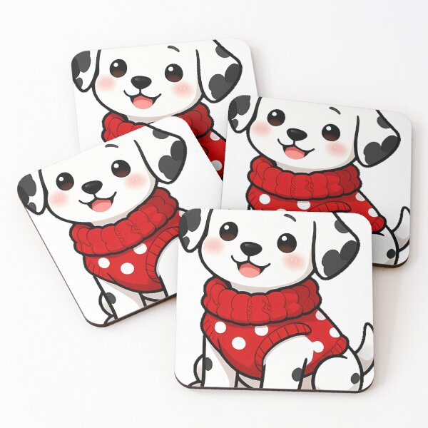 Aperçu de l'œuvre Adorable chiot dalmatien en pull tricoté à pois rouge cerise créée et vendue par pumsquare.