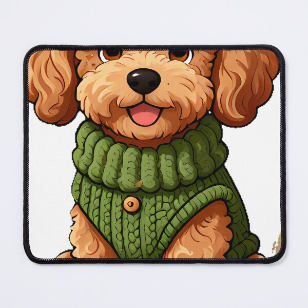 Item preview, Cute Labradoodle Puppy in Forest Moss Green Chunky Sweater designed and sold by pumsquare.