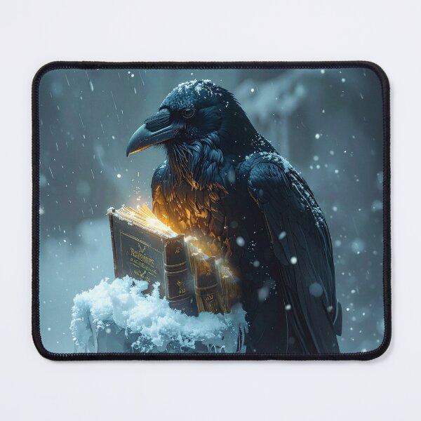 Item preview, Mystical Gothic raven with a glowing book in winter designed and sold by Mystic-Art-2.