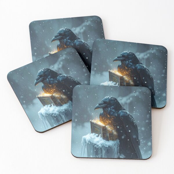 Item preview, Mystical Gothic raven with a glowing book in winter designed and sold by Mystic-Art-2.