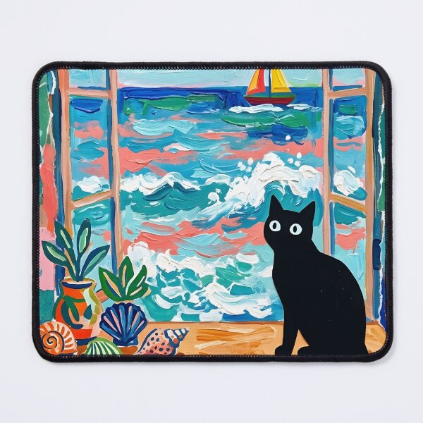 Item preview, Ocean View Window & Black Cat Silhouette Matisse Style Art Print designed and sold by DuckOddity.