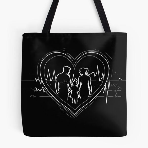 Item preview, Family Heartbeat Love Silhouette with ECG Line Black and White Art Design designed and sold by inkoutninja.