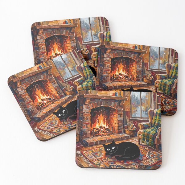 Item preview, Cozy Fireplace & Black Cat Silhouette Matisse Style Wall Art designed and sold by DuckOddity.