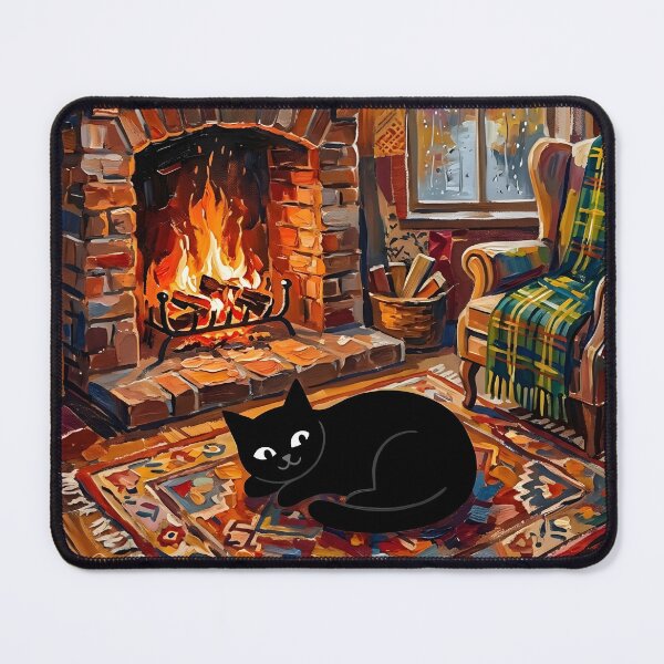 Item preview, Cozy Fireplace & Black Cat Silhouette Matisse Style Wall Art designed and sold by DuckOddity.