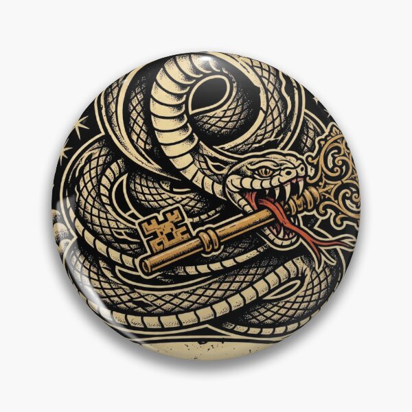 Item preview, Guardian Snake with Golden Key - Vintage Engraved Emblem designed and sold by Csaba1983.
