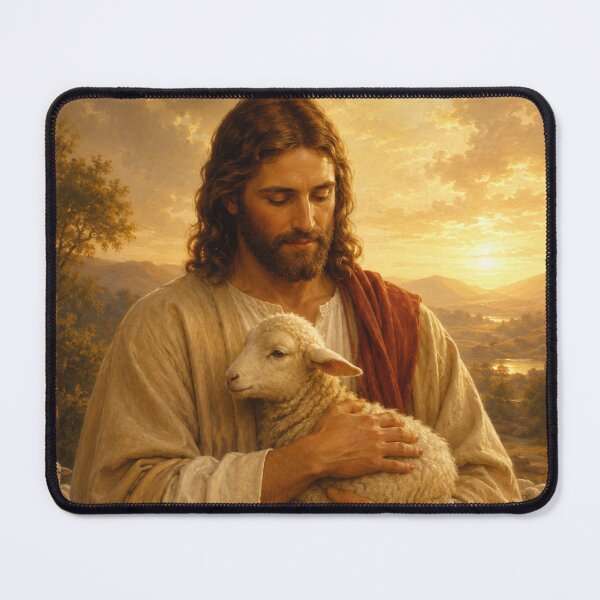 Item preview, Jesus Holding Lost Lamb Golden Hour Christian Painting designed and sold by Artemis & Woven Collective.
