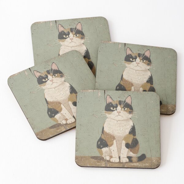 Item preview, Professionally Unimpressed (Grumpy Calico Folk Cat) designed and sold by PictorialWhimsy.