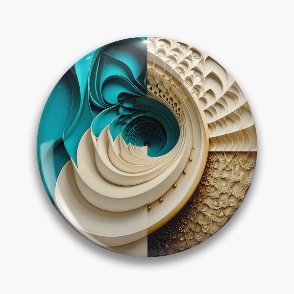 Aperçu de l'œuvre Spirale géométrique en perles de caviar turquoise et or créée et vendue par Vicky Brago-Mitchell®.