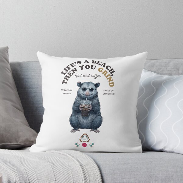 Item preview, Cool Opossum with Iced Coffee - Quirky Trash Animal - Hand-Drawn Illustration designed and sold by Whimsy Trail Co.