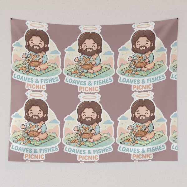 Item preview, Loaves And Fishes Picnic Cute Kawaii Jesus Miracle designed and sold by Artemis & Woven Collective.