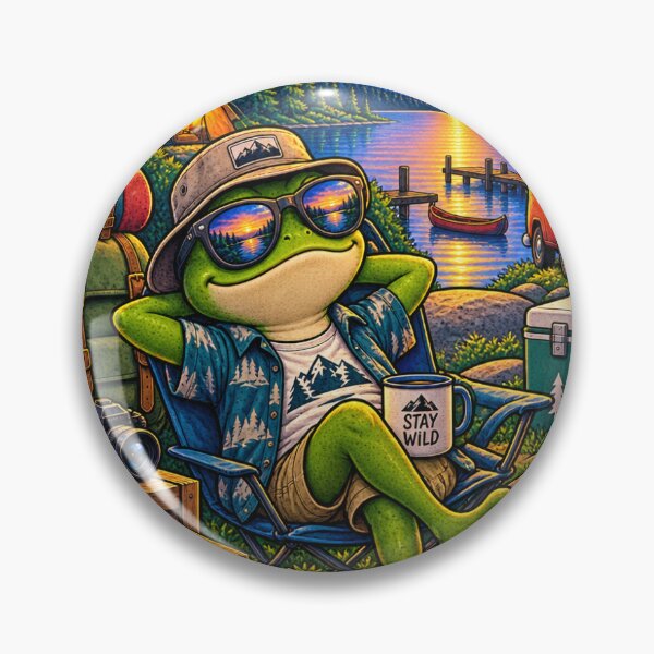 Item preview, Vintage Frog Camping Mountain Lake Adventure Illustration designed and sold by lovepower.